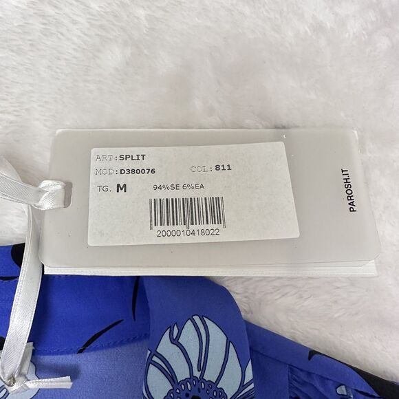 P.A.R.O.S.H. Women's Floral Blue Button Up Short Sleeve Silk Blouse Sz M - Picture 8 of 13